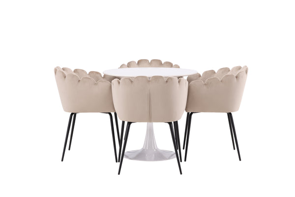 Matgrupp HAMDEN Matbord ⌀80 & 4st LIMHAMN Matstolar Beige
