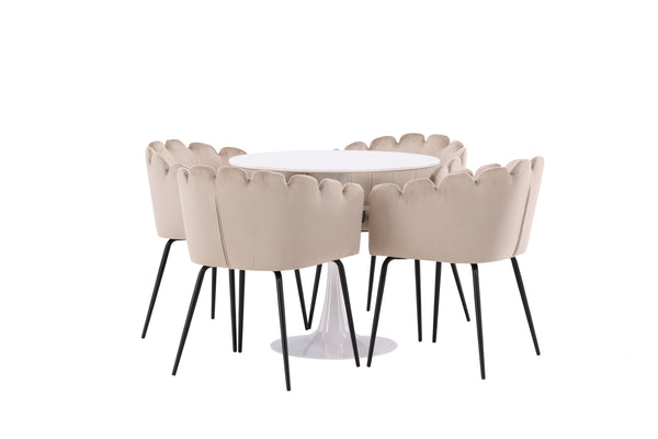 Matgrupp HAMDEN Matbord ⌀80 & 4st LIMHAMN Matstolar Beige