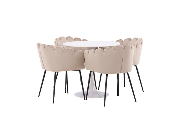Matgrupp HAMDEN Matbord ⌀80 & 4st LIMHAMN Matstolar Beige