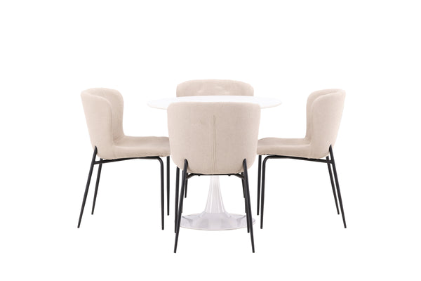 Matgrupp HAMDEN Matbord ⌀80 & 4st MODESTO Matstolar Beige