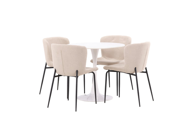 Matgrupp HAMDEN Matbord ⌀80 & 4st MODESTO Matstolar Beige