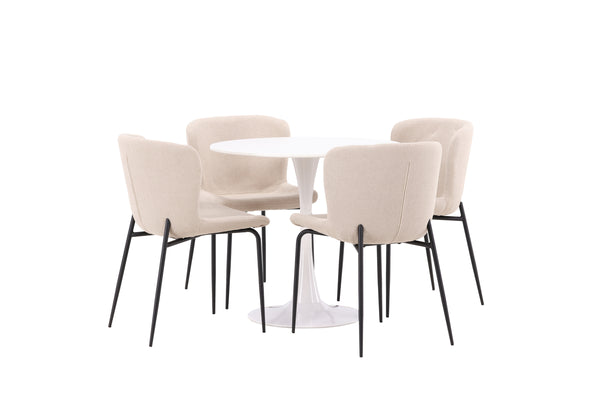 Matgrupp HAMDEN Matbord ⌀80 & 4st MODESTO Matstolar Beige