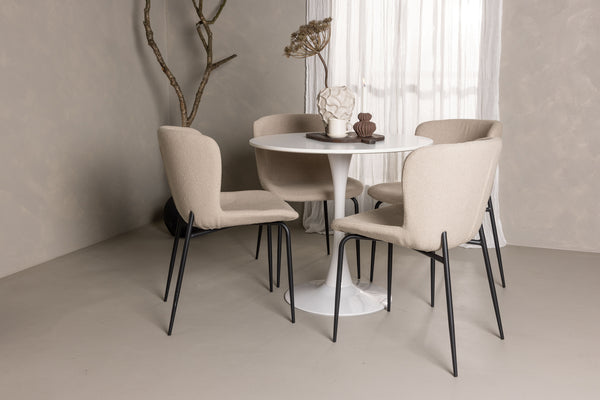 Matgrupp HAMDEN Matbord ⌀80 & 4st MODESTO Matstolar Beige