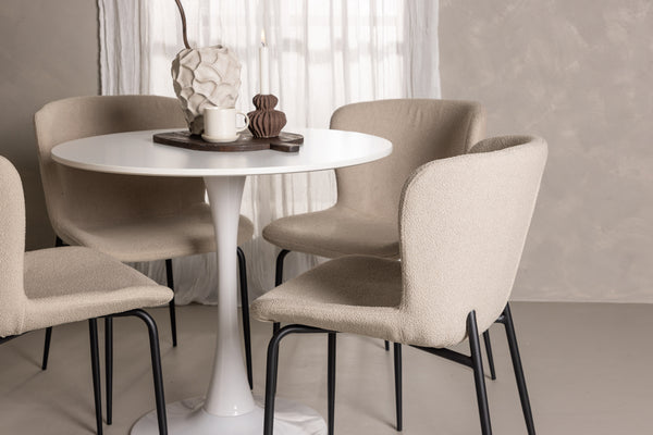 Matgrupp HAMDEN Matbord ⌀80 & 4st MODESTO Matstolar Beige