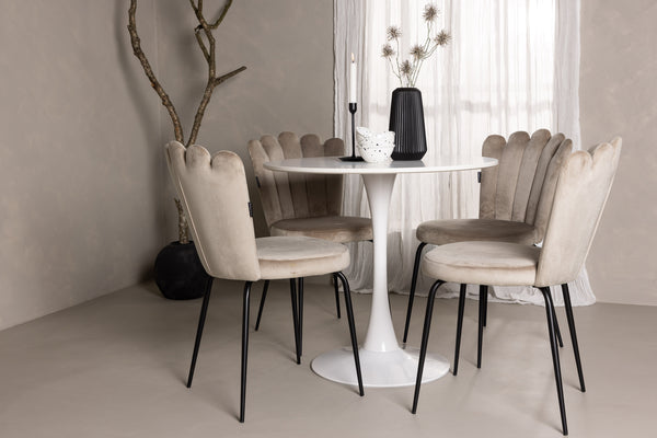 Matgrupp HAMDEN Matbord ⌀80 & 4st LIMHAMN Matstolar Beige