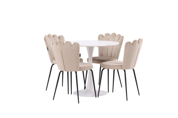 Matgrupp HAMDEN Matbord ⌀80 & 4st LIMHAMN Matstolar Beige