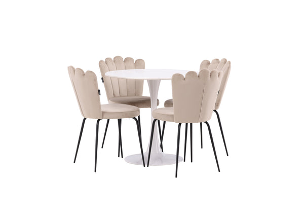 Matgrupp HAMDEN Matbord ⌀80 & 4st LIMHAMN Matstolar Beige