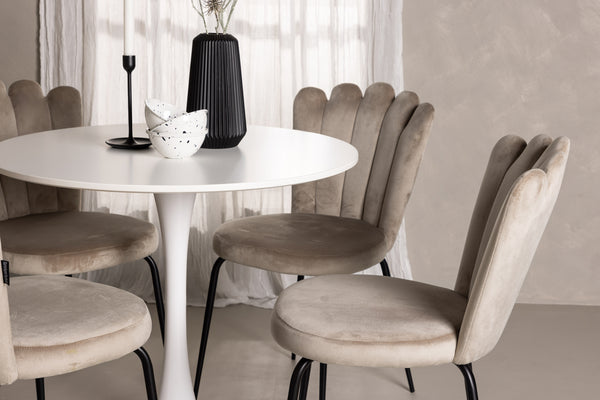 Matgrupp HAMDEN Matbord ⌀80 & 4st LIMHAMN Matstolar Beige