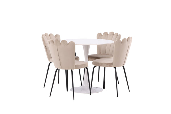 Matgrupp HAMDEN Matbord ⌀80 & 4st LIMHAMN Matstolar Beige