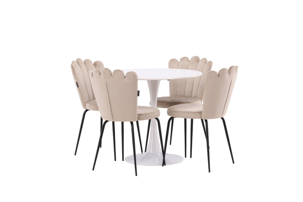 Matgrupp HAMDEN Matbord ⌀80 & 4st LIMHAMN Matstolar Beige