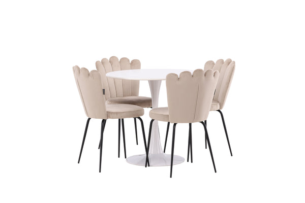 Matgrupp HAMDEN Matbord ⌀80 & 4st LIMHAMN Matstolar Beige