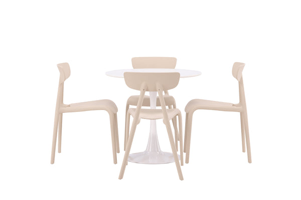 Esszimmergruppe HAMDEN Esstisch ⌀80 &amp; 4 Stück URSHOLMEN Esszimmerstühle Beige
