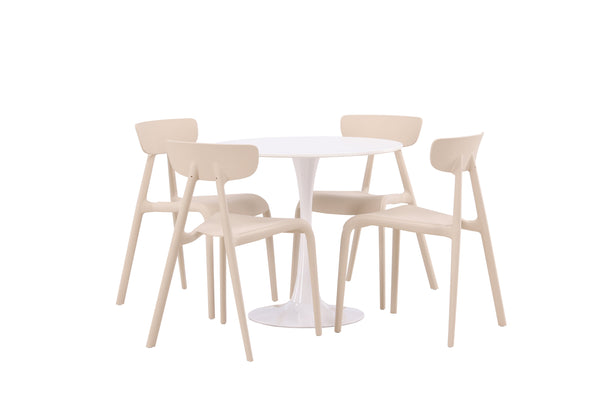 Esszimmergruppe HAMDEN Esstisch ⌀80 &amp; 4 Stück URSHOLMEN Esszimmerstühle Beige