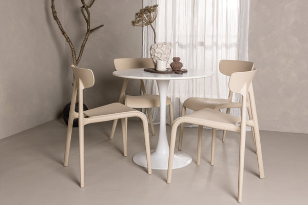 Esszimmergruppe HAMDEN Esstisch ⌀80 &amp; 4 Stück URSHOLMEN Esszimmerstühle Beige