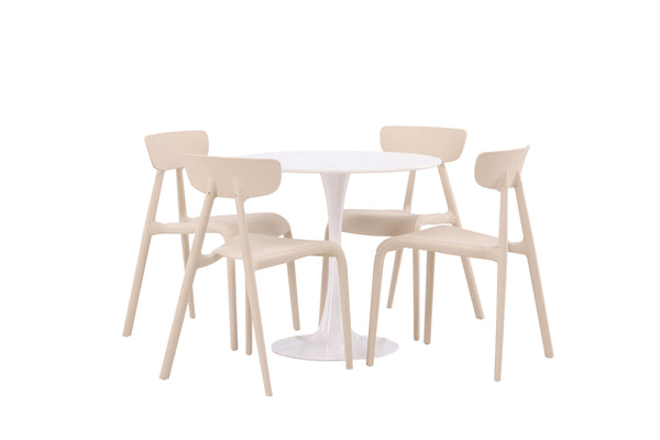 Esszimmergruppe HAMDEN Esstisch ⌀80 &amp; 4 Stück URSHOLMEN Esszimmerstühle Beige