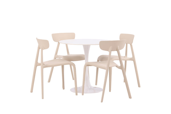 Esszimmergruppe HAMDEN Esstisch ⌀80 &amp; 4 Stück URSHOLMEN Esszimmerstühle Beige
