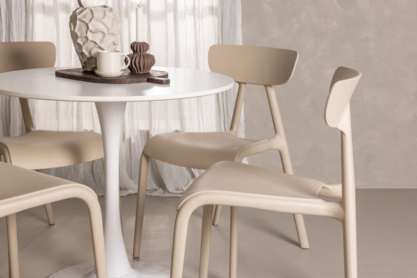Esszimmergruppe HAMDEN Esstisch ⌀80 &amp; 4 Stück URSHOLMEN Esszimmerstühle Beige