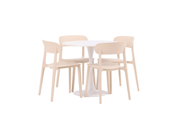 Esszimmergruppe HAMDEN Esstisch ⌀80 &amp; 4 Stück ÅSTOL Esszimmerstühle Beige