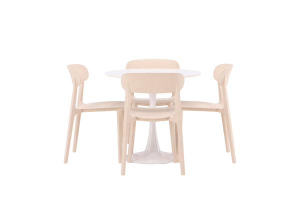Esszimmergruppe HAMDEN Esstisch ⌀80 &amp; 4 Stück ÅSTOL Esszimmerstühle Beige