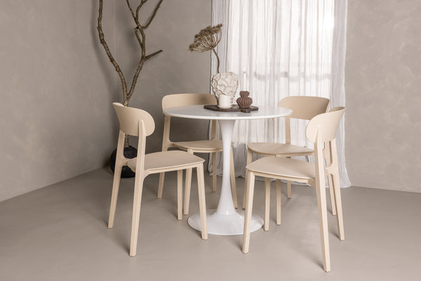 Esszimmergruppe HAMDEN Esstisch ⌀80 &amp; 4 Stück ÅSTOL Esszimmerstühle Beige