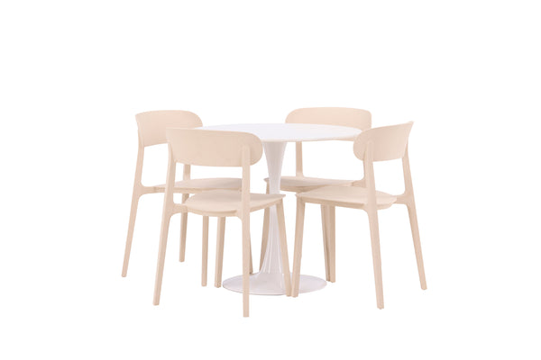 Esszimmergruppe HAMDEN Esstisch ⌀80 &amp; 4 Stück ÅSTOL Esszimmerstühle Beige