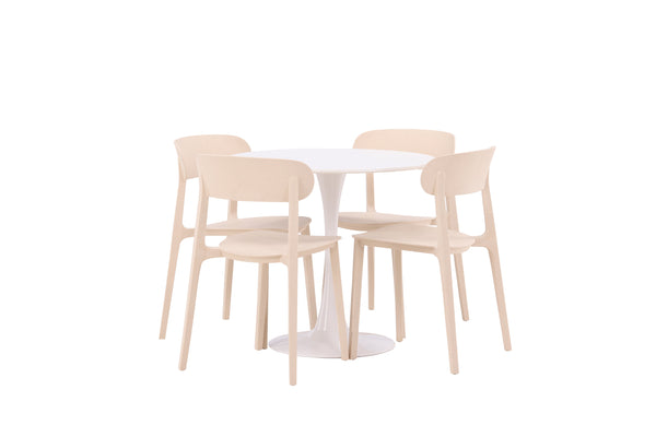 Esszimmergruppe HAMDEN Esstisch ⌀80 &amp; 4 Stück ÅSTOL Esszimmerstühle Beige