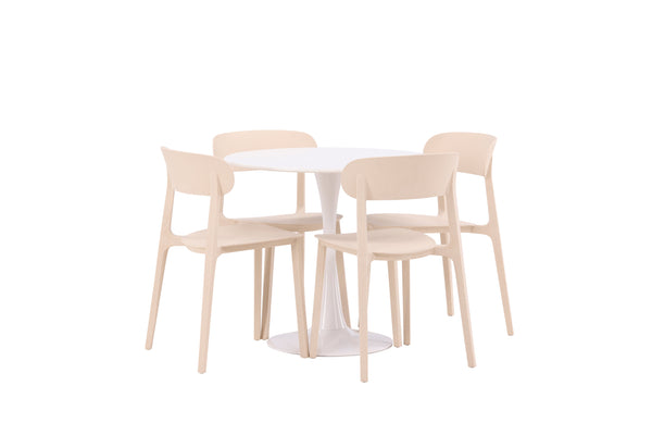 Esszimmergruppe HAMDEN Esstisch ⌀80 &amp; 4 Stück ÅSTOL Esszimmerstühle Beige