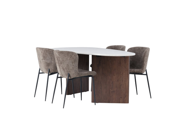 Esszimmergruppe MODESTO &amp; GRÖNVIK Esstisch 75x180x90 + 4 Esszimmerstühle Hellgrau