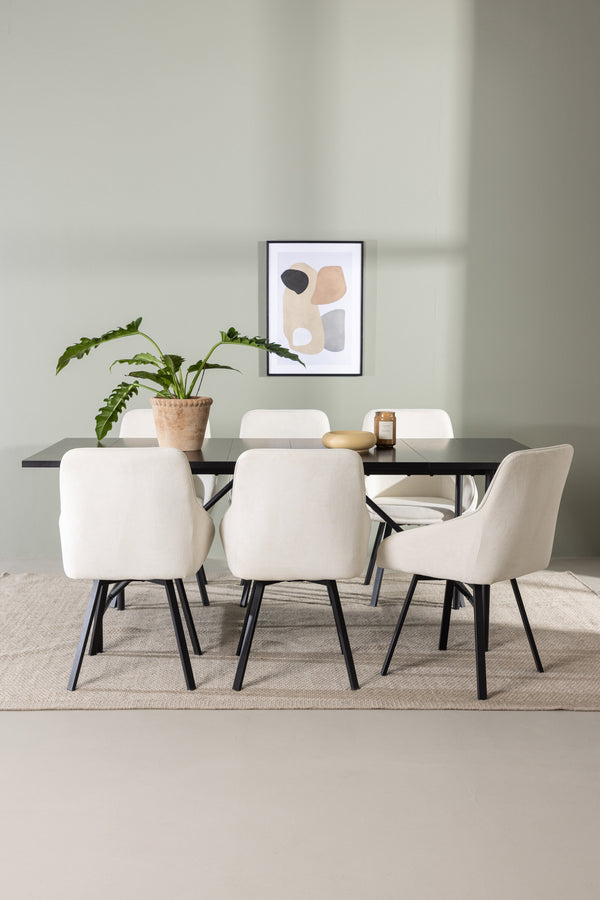 Matgrupp ASTRID & ROSIE Matbord 75x200x90 + 6st Matstolar Beige