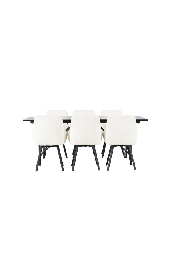 Matgrupp ASTRID & ROSIE Matbord 75x200x90 + 6st Matstolar Beige