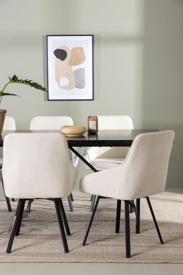 Matgrupp ASTRID & ROSIE Matbord 75x200x90 + 6st Matstolar Beige
