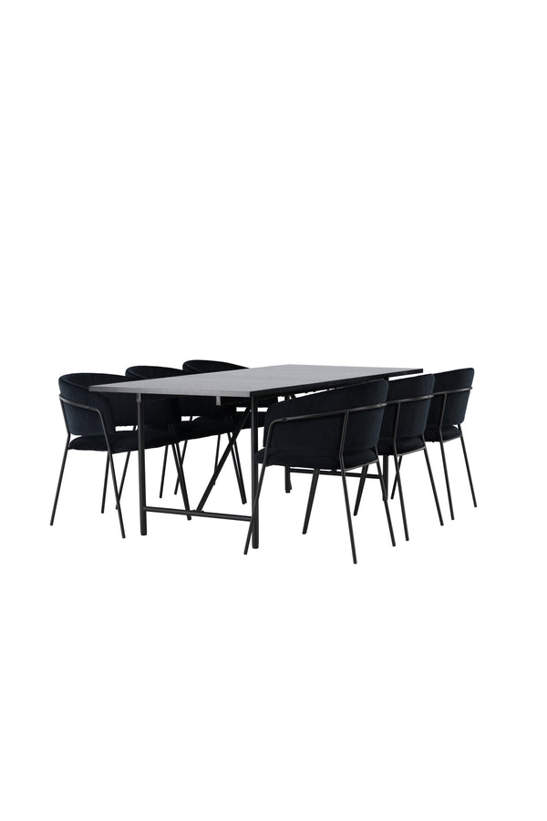 Matgrupp ASTRID & SELMA  Matbord 75x200x90 + 6st Matstolar Svart