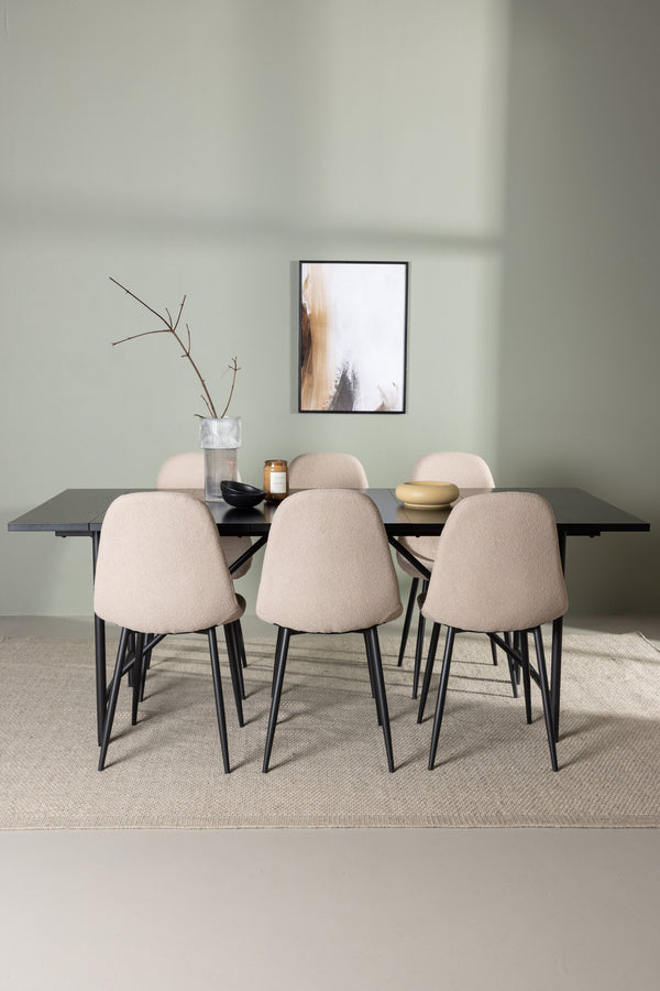 Matgrupp ASTRID & POLAR Matbord 75x200x90 + 6st Matstolar Beige