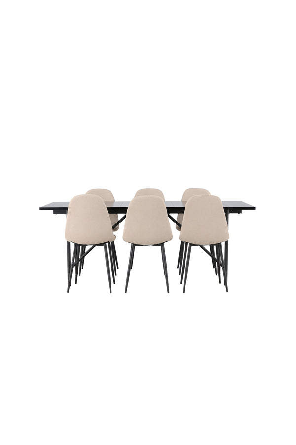 Matgrupp ASTRID & POLAR Matbord 75x200x90 + 6st Matstolar Beige