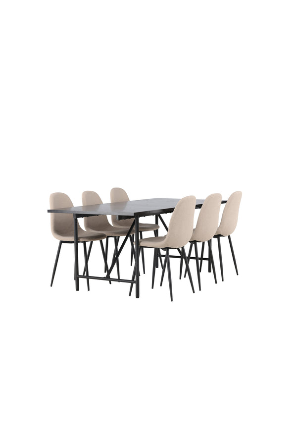 Matgrupp ASTRID & POLAR Matbord 75x200x90 + 6st Matstolar Beige