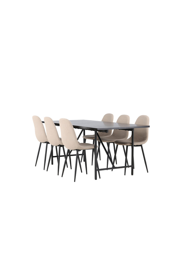 Matgrupp ASTRID & POLAR Matbord 75x200x90 + 6st Matstolar Beige