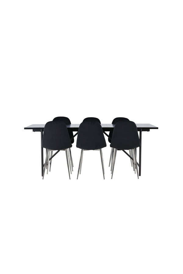 Matgrup ASTRID & POLAR Matbord 75x200x90 + 6st Matstolar Svart