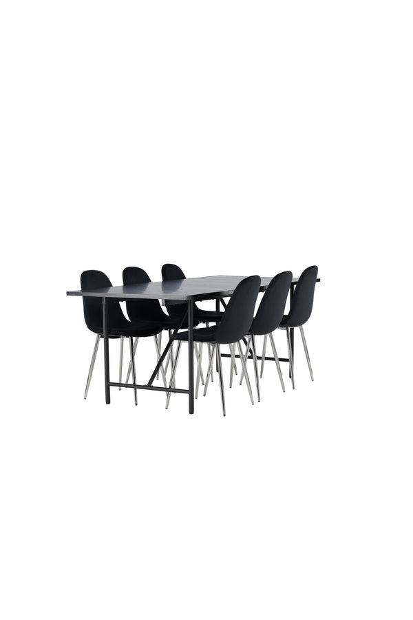 Matgrup ASTRID & POLAR Matbord 75x200x90 + 6st Matstolar Svart