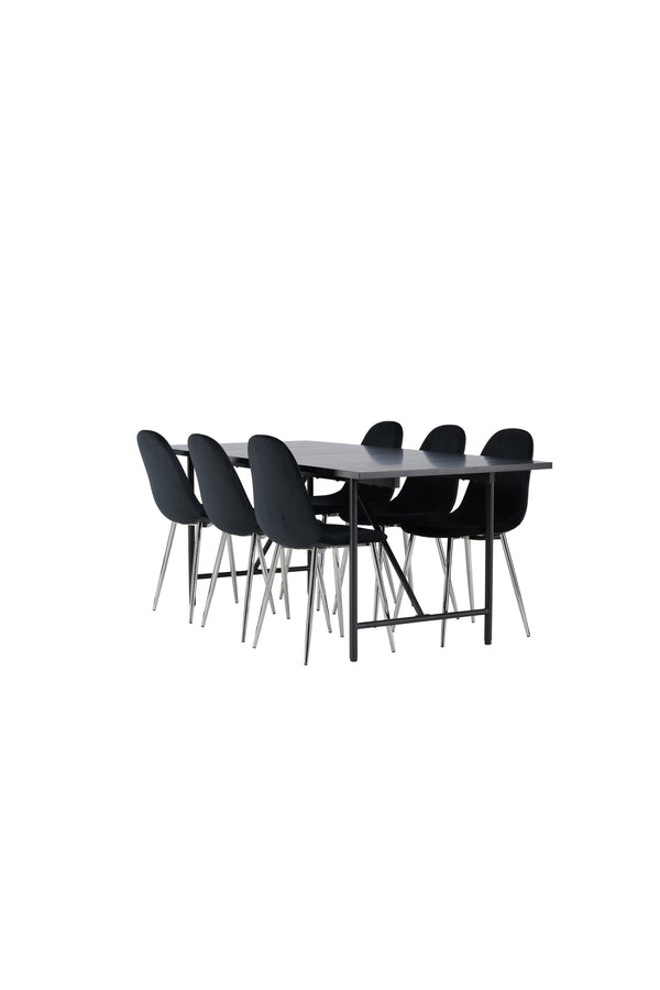Matgrup ASTRID & POLAR Matbord 75x200x90 + 6st Matstolar Svart