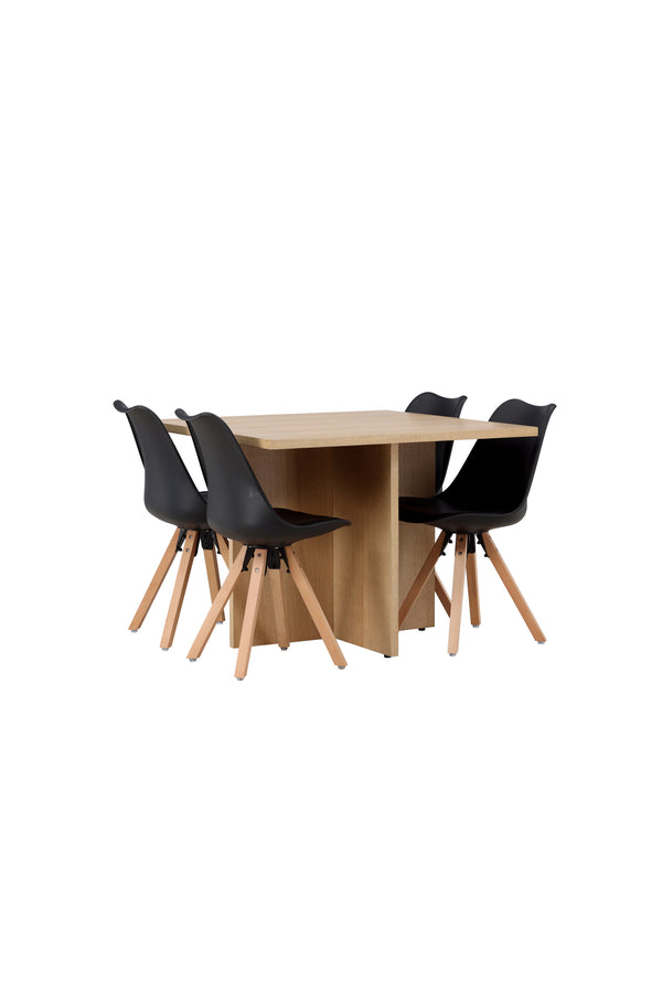 Esszimmergruppe ZENO &amp; LEO Esszimmerstühle Schwarz + 4 Esstische 100x100