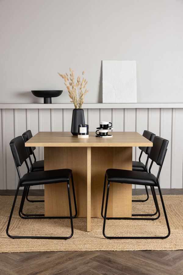 Matgrupp KENTH & LEO 4st Matstolar Svart + Matbord 100x100