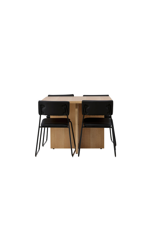 Matgrupp KENTH & LEO 4st Matstolar Svart + Matbord 100x100