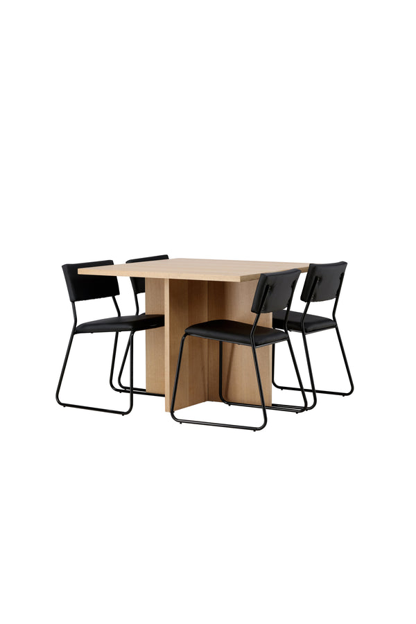 Matgrupp KENTH & LEO 4st Matstolar Svart + Matbord 100x100