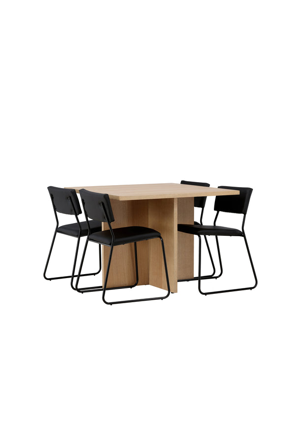 Matgrupp KENTH & LEO 4st Matstolar Svart + Matbord 100x100