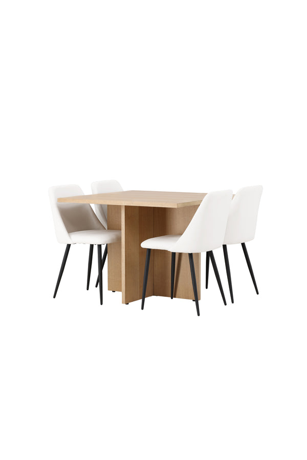 Matgrupp LEO & NIGHT Matbord 100x100 + 4st Matstolar Vit