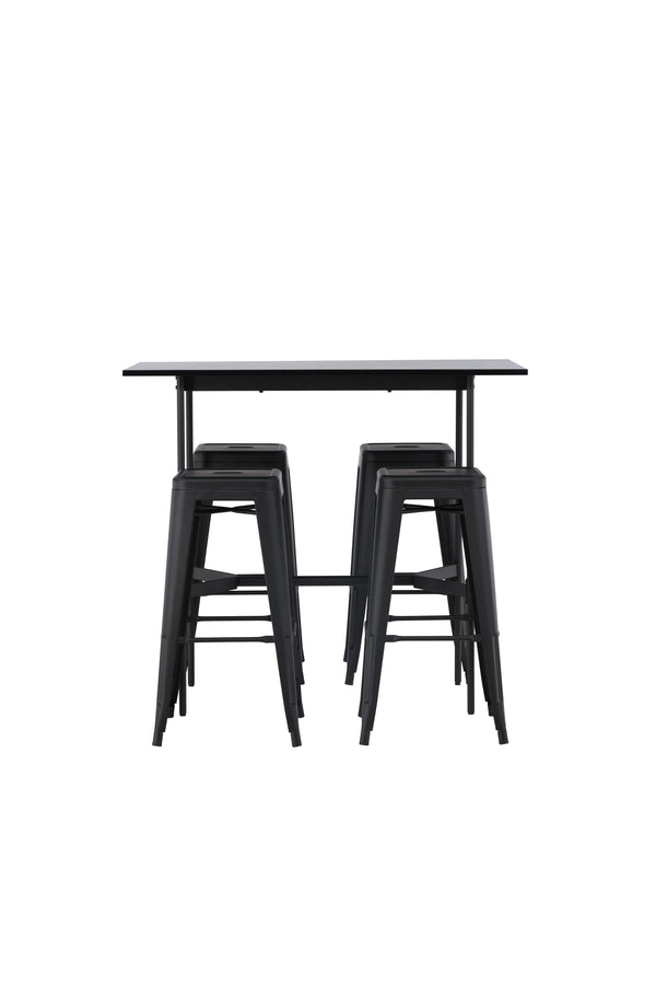 Bargrupp TEMPE & RAX 4st Barstolar Svart + Barbord 120x60