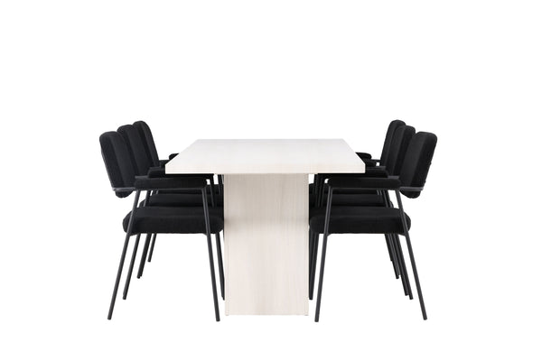 Matgrupp OLGA Matbord 200x90 & 6st YESTERDAY Matstolar Svart