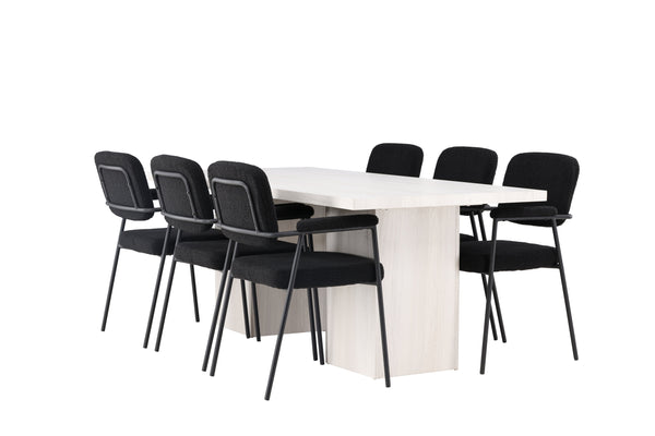 Matgrupp OLGA Matbord 200x90 & 6st YESTERDAY Matstolar Svart