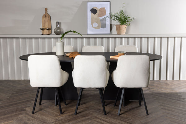 Matgrupp BOOTCUT Matbord 115x230 & 6st ROSIE Matstolar Beige