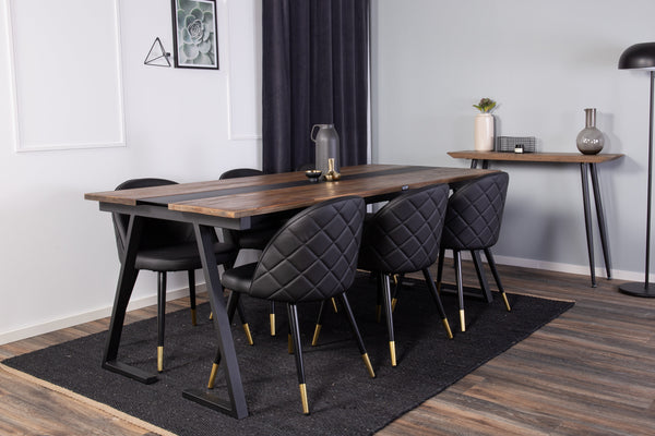 Matgrupp JAKARTA, VELVET Matbord 75x200x90 + 6st Matstolar Svart
